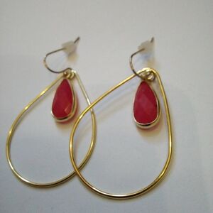 Gold and Red Teardrop Earrings